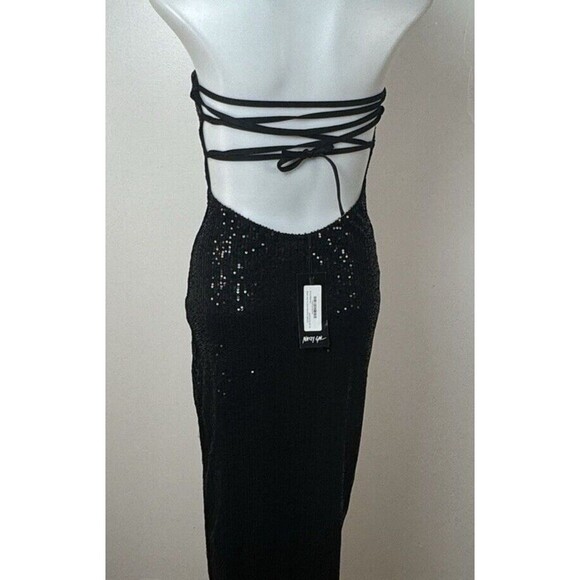 Nasty Gal Sexy Sequin Bandeau Lace Up Back Midi Semi-Formal Slit Dress Sz 4 NEW - Picture 6 of 9